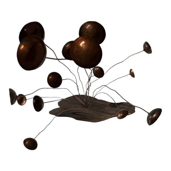 Mid-Century Modern Brutalist Copper & Driftwood Kinetic Mushroom Sculpture Brown - Picture 8 of 12